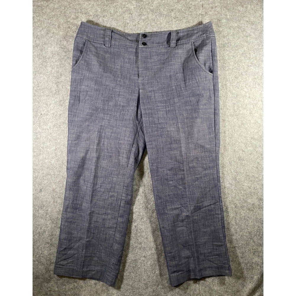 I N Studio Slender Secret Blue Chambray Texture Straight Leg Pants Womens 16W
